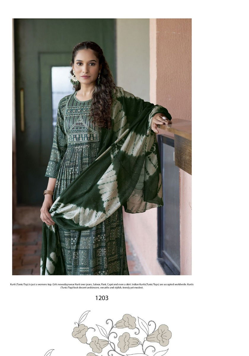 Sara Vol 12 By Mystic 9 Naira Cut Foil Printed Kurti With Bottom Dupatta Wholesale Market In Surat
